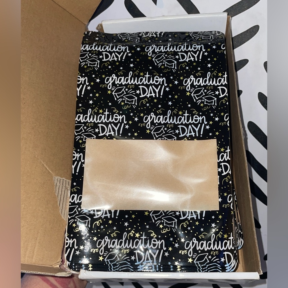 Graduation Day Black Gift Wrap with Gold and White Accents